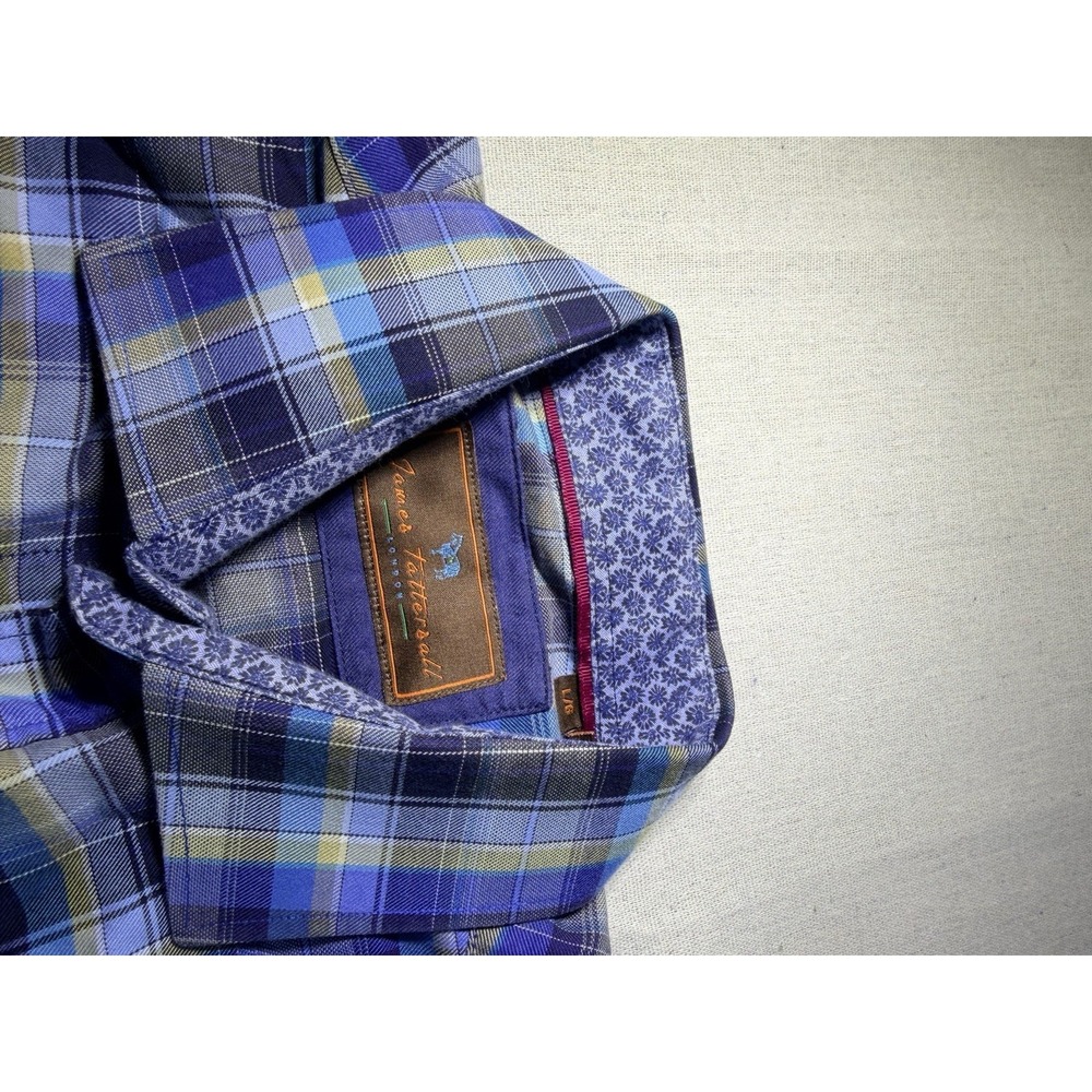 James Tattersall Long Men's Button Up Long Sleeve Blue Size Large